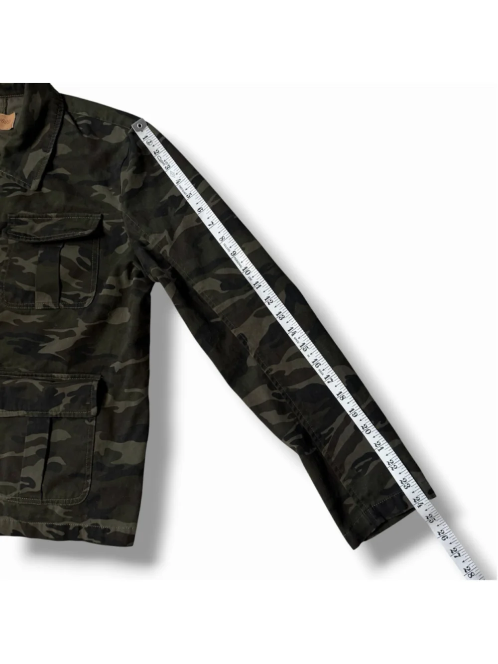 Driftwood LG Womens Green Camo Button Up Canvas Jacket Cotton Flap Pocket EUC